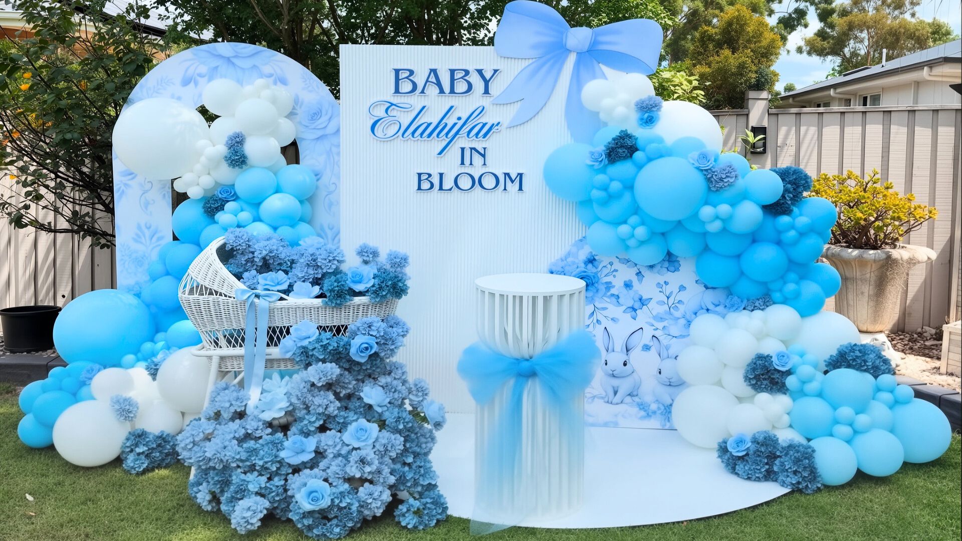 baby in bloom baby shower setup with floral decorations and pastel accents by Colourful Treasures
